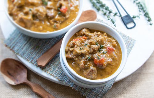 Keto harvest pumpkin and sausage soup
